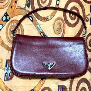 Authentic PRADA shoulder leather bag in burgundy